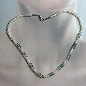 Freshwater Pearl and Rainbow Fluorite Gemstones Necklace